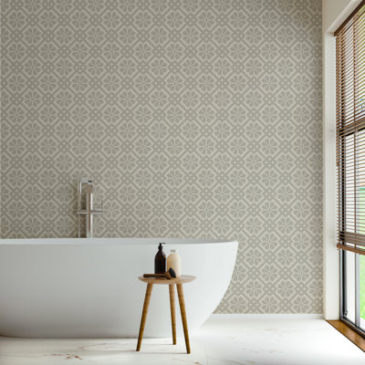 Villa Mosaic - Walnut Wallpaper