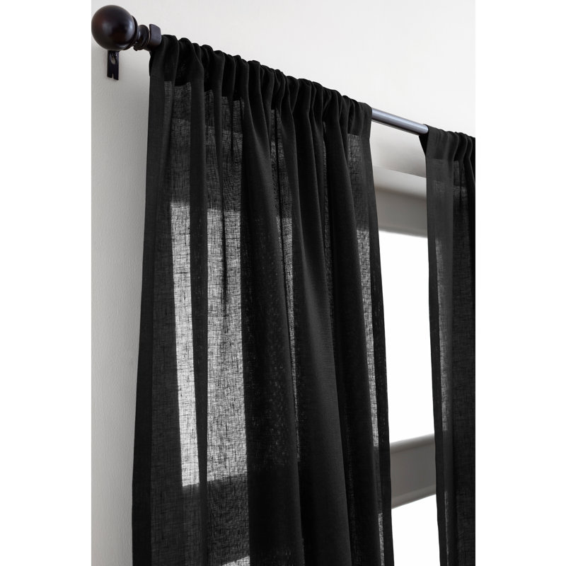 Sheer Curtain with Rod Pocket, Black, 52" W x 72" L