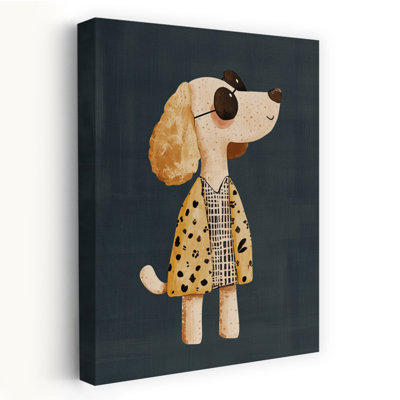 Cool Fashion Dog Playful Whimsical Contemporary Dog Wall Art Print 1 Piece Wrapped Canvas Wall Art