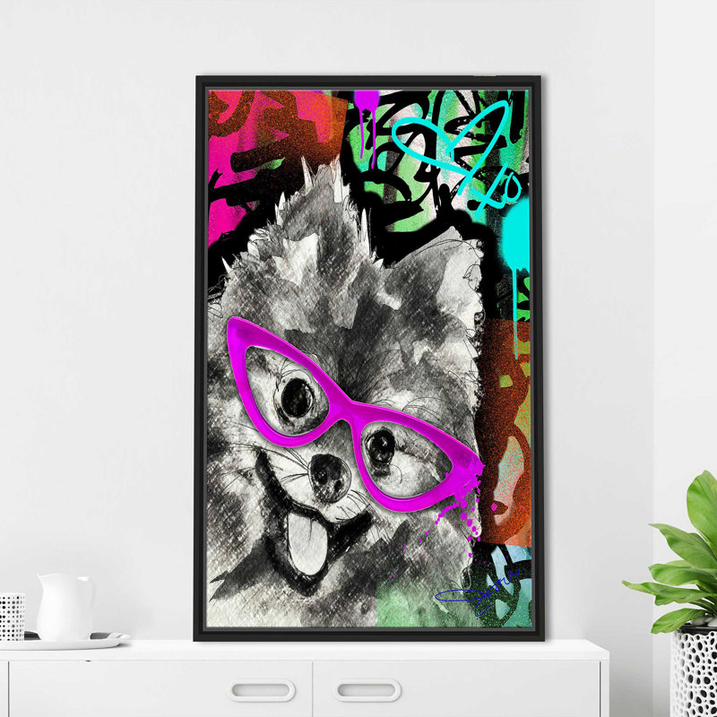 Pomeranian (Vertical) par By Jodi - impression, Cadre flottant noir, H 33,5 po x l 21,5 po x P 2 po