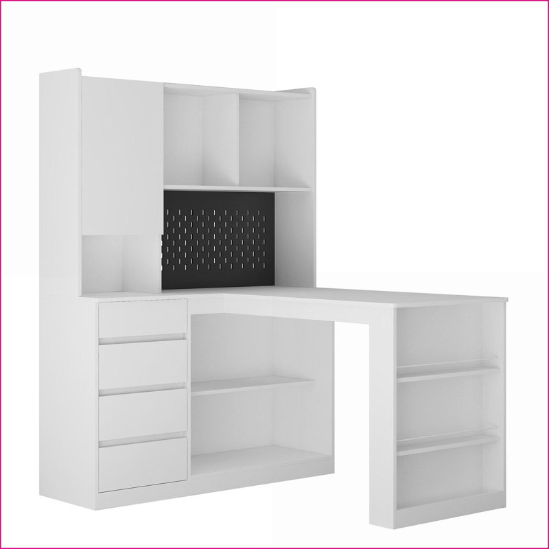 Desks, Modern L-Shaped Computer Desk with Charging Station, Drawers &amp; LED Light | White | MDF
