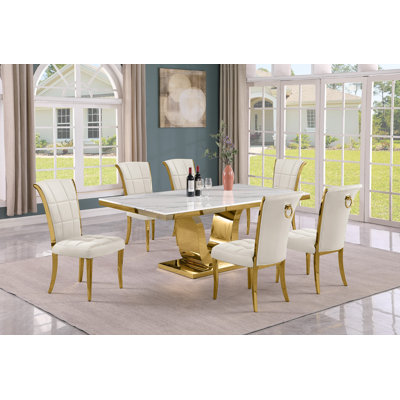 Horrace Marble Top Pedestal Dining Set