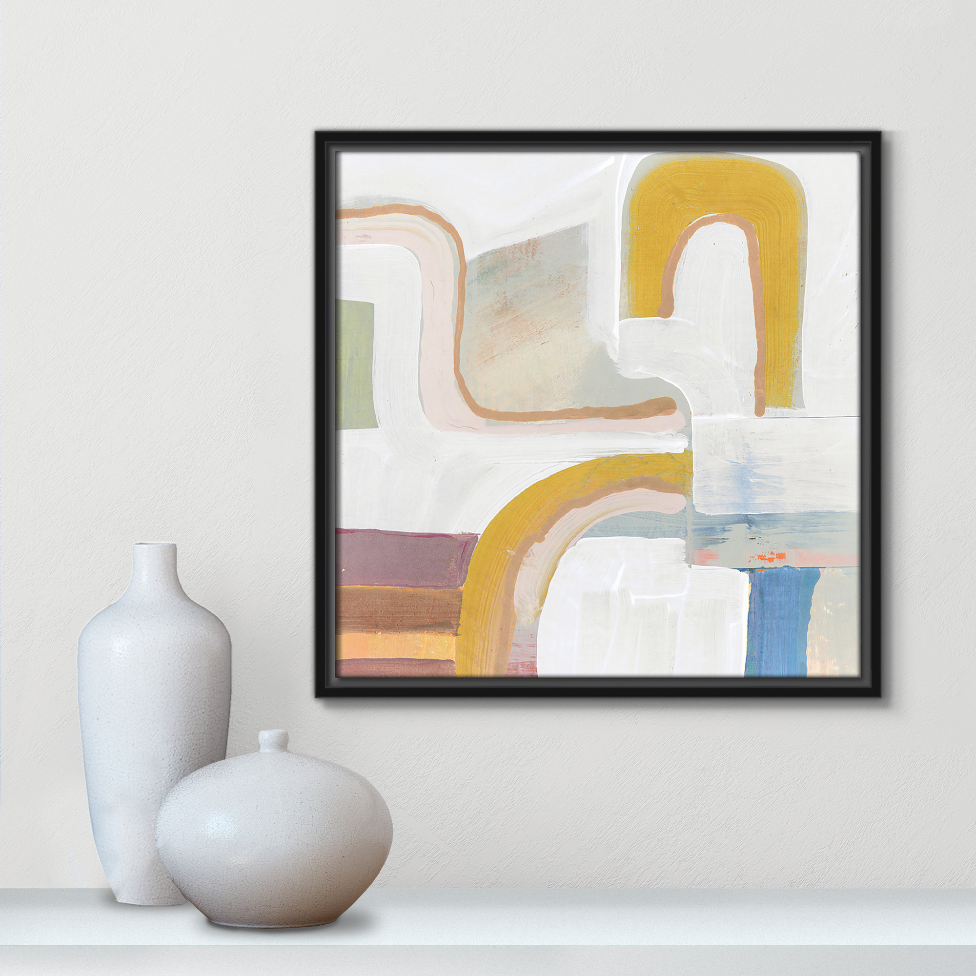 Together Again I by Cartissi - Floater Frame Painting Print on Canvas, 17.5" H x 17.5" W, Black