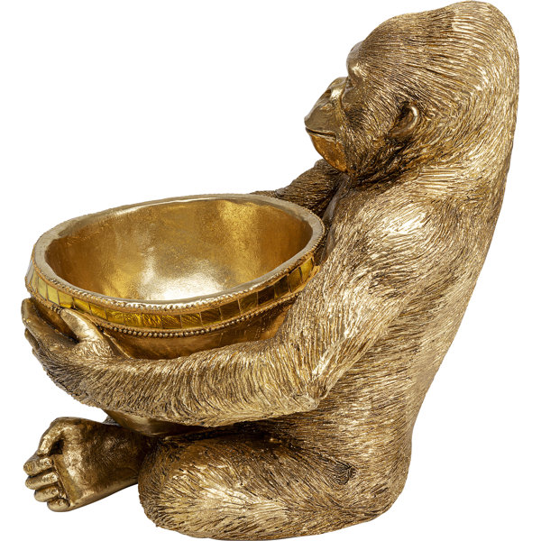 Kare Design Deko Schale 'Parrot Guard' – Gold-grüne Obstschale Mit Papagei-Motiv – Handbemaltes Unikat (14x21x10 Cm)
