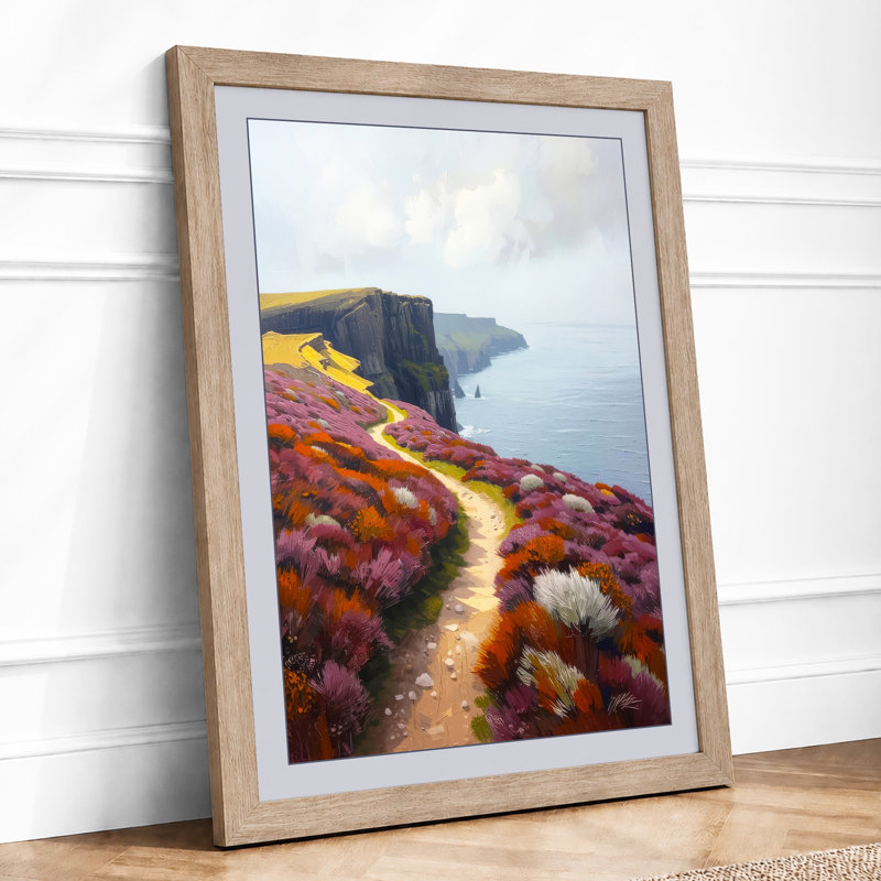 Path to Cliffs Coastal - Framed Print, A4 - 29.7 x 21.0 cm, Oak