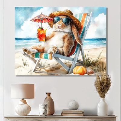 Lapin sur la plage relaxant - art mural animaux côtiers