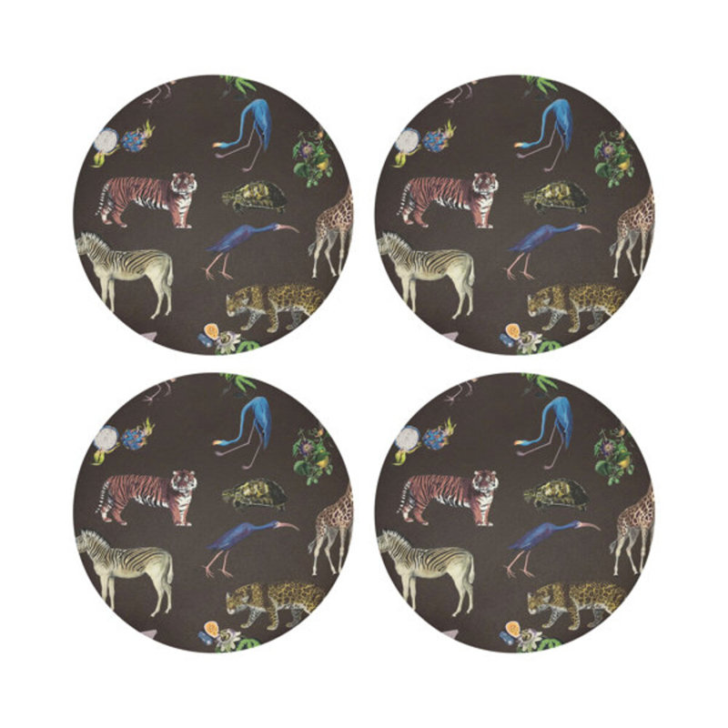 Exotix Natural Vegan Leather Round Coasters, Brown