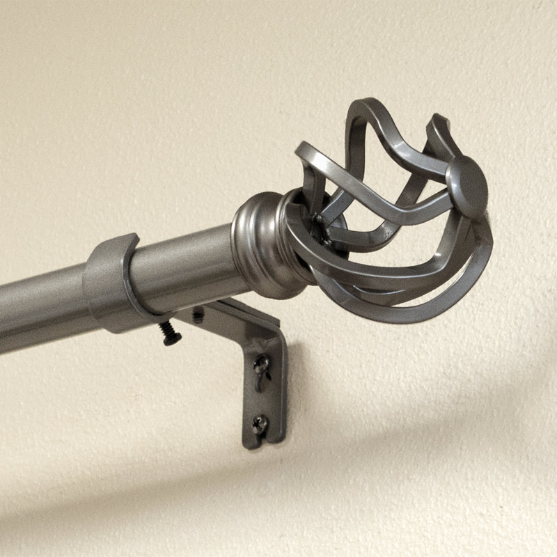 Pewter Prima Cage Single Curtain Rod Set, 42-120" Width