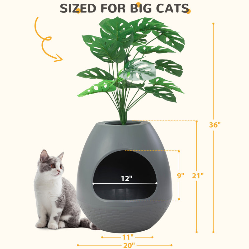 Enceinte cachée pour litière 37 po avec plante artificielle, Gris
