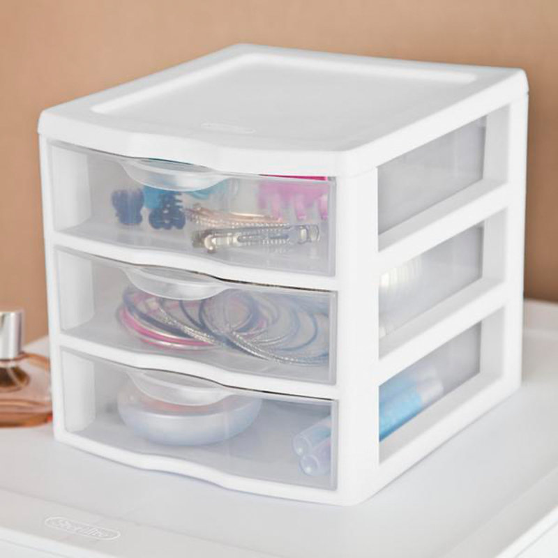 Sterilite Clearview Plastic Multipurpose Small 3 Drawer Desktop Storage Organization Unit for Home, Classrooms, or Office Spaces