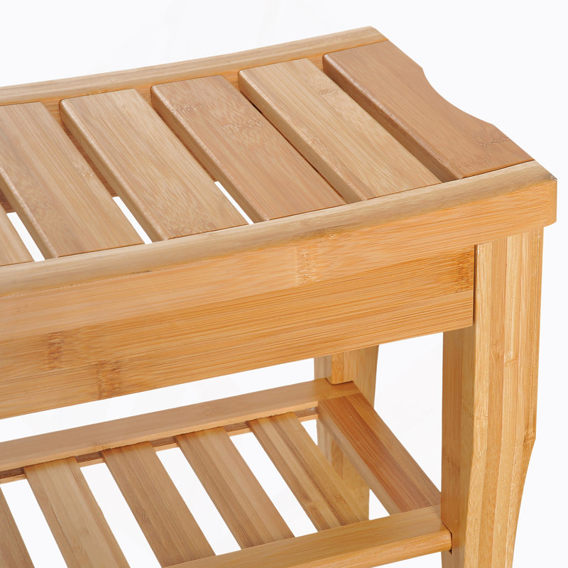 Long banc de douche en bambou, tabouret de douche spa en bois de 20 po avec tablette de rangement inférieure