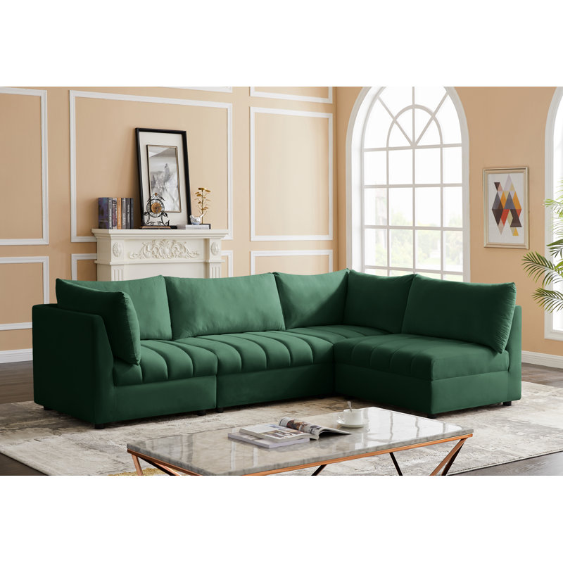 Ensoll Velvet Sectional Reversible, Green Velvet