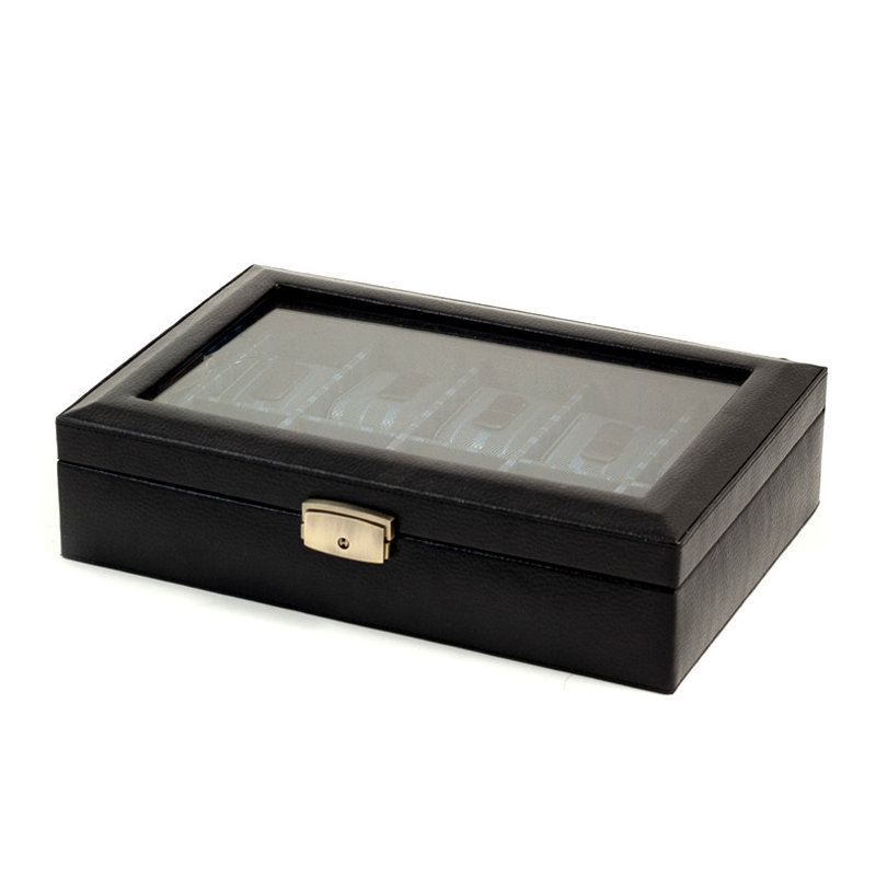 Leather Watch Box + Locking, Black