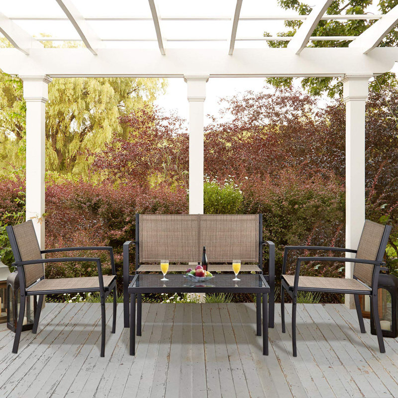 Onika 4 Piece Patio Conversation Set, Beige