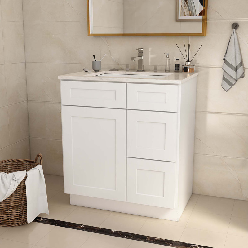 Armoire de cuisine à base de meuble-lavabo avec porte de gauche et l 30 po x P 21 po x H 34,5 po, Blanc