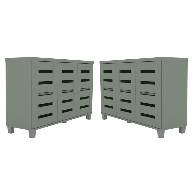 Lismore 3-Door Shoe Storage Cabinet (Set Of 2) – Holds 32 Pairs, Sage Green