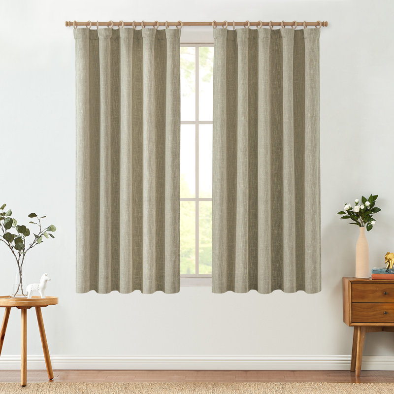 Burlap Look Rod Pocket Linen Textured Curtains, Beige, 50" W x 63" L