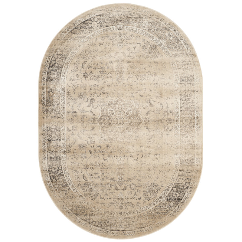 Tapis beige à motif abstrait Evanoff, Ovale 5 pi 3 po x 7 pi 6 po
