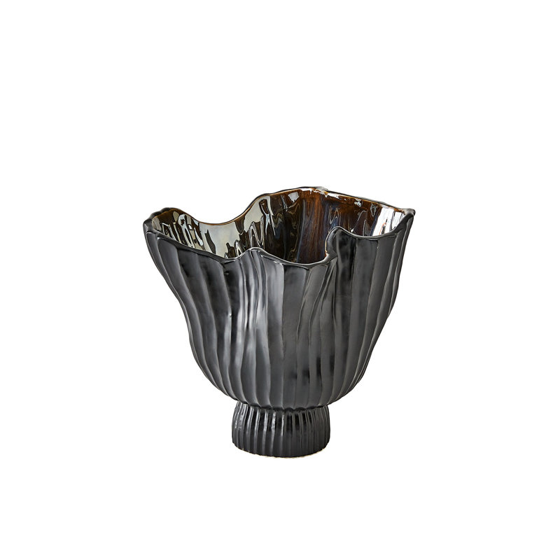 Vase à pied Folha, H 7,25 po x l 8 po x P 6,5 po, Noir, noir, noir, noir