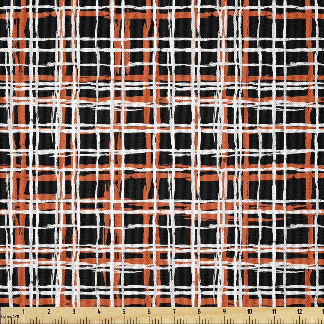 Stoff als Meterware, Vintage gestreifte Grid Kunst, Retro, Schwarz Orange Weiss