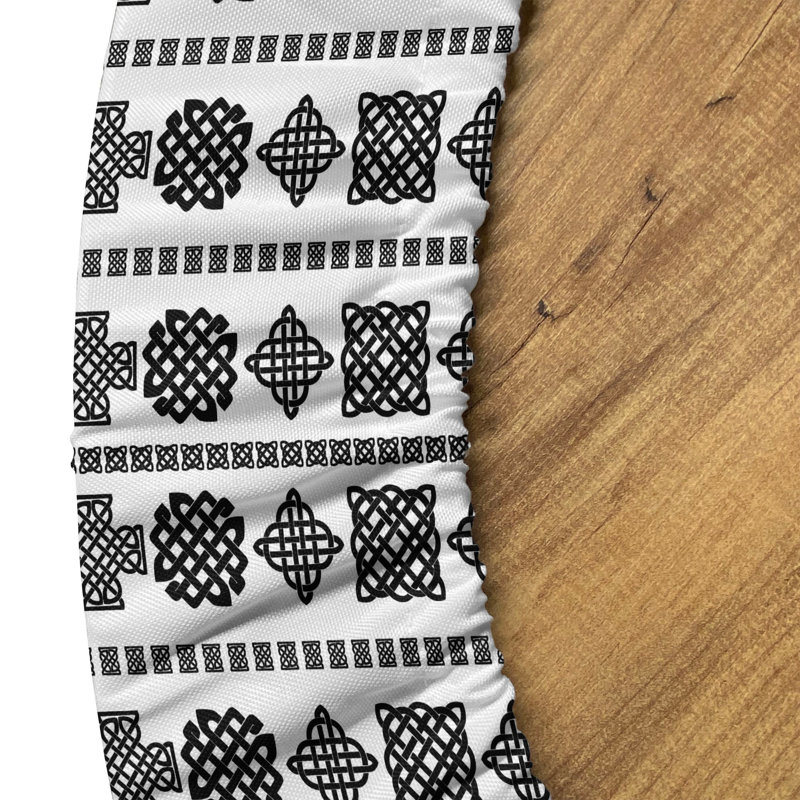 Ebern Designs Ethnic Fitted Round Tablecloth Charcoal Grey White, 47.24" Round