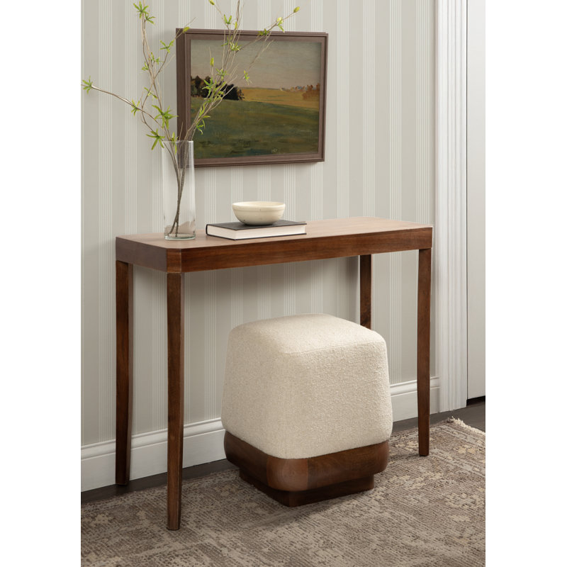 Repose-pieds Sabri en tissu avec base en bois de manguier, White, Brown