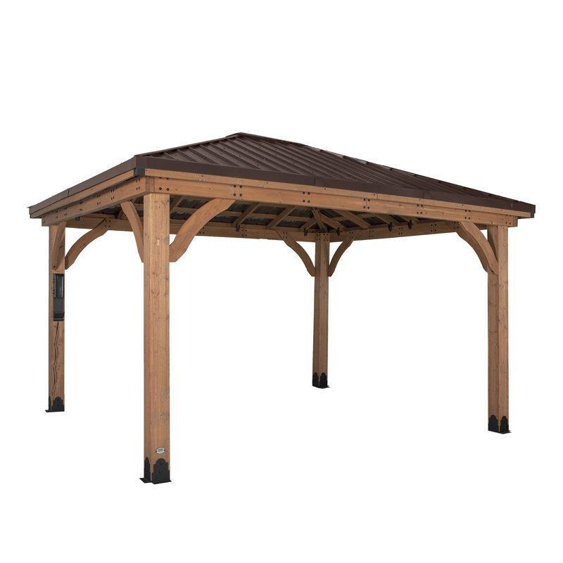 Abri de jardin extérieur en bois de cèdre 14 pi x 10 pi avec toit en acier galvanisé et PowerPort Backyard Discovery Barrington