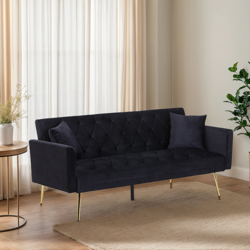 Talmadge Twin 72'' Velvet Convertible Sofa, Black