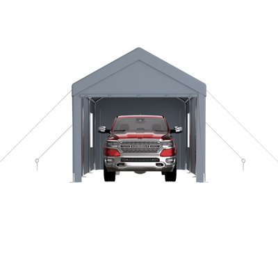12' X 20' Heavy Duty Carport Canopy, Portable Garage For Boats & Vehicles. Galvanized Steel Frame, Fade Pe Cover, 2 Doors, 4 Vent Windows, Easy Assembly, Grey Heavy-Duty With Strong Frame. Ventilated