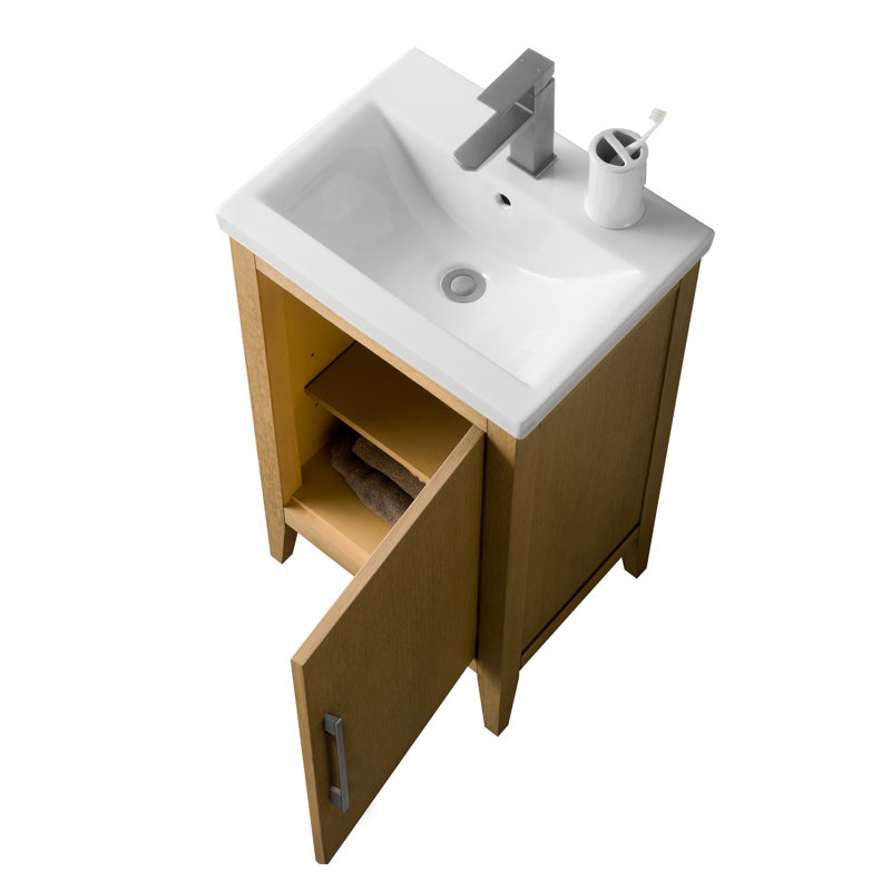 Ensemble de meuble-lavabo simple 20 po avec plateau en céramique Chambery, Chêne naturel, Nickel brossé