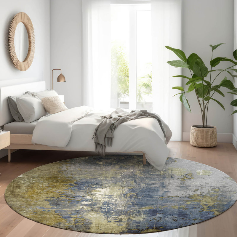 Tapis kaki Xhevrie intérieur / extérieur lavable à la machine, Rond 8 pi x 8 pi