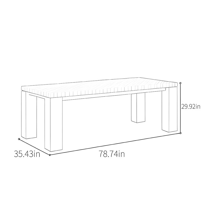 Rectangular French-style dining table, 29.9"H x 78.74"L x 35.4"W