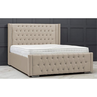 Lucio Velvet Upholstered Bed Frame - Curved Headboard, Sprung Slatted Base