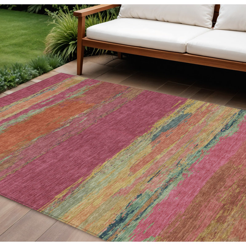 Tapis d'extérieur lavable abstrait 10 pi x 14 pi rosé