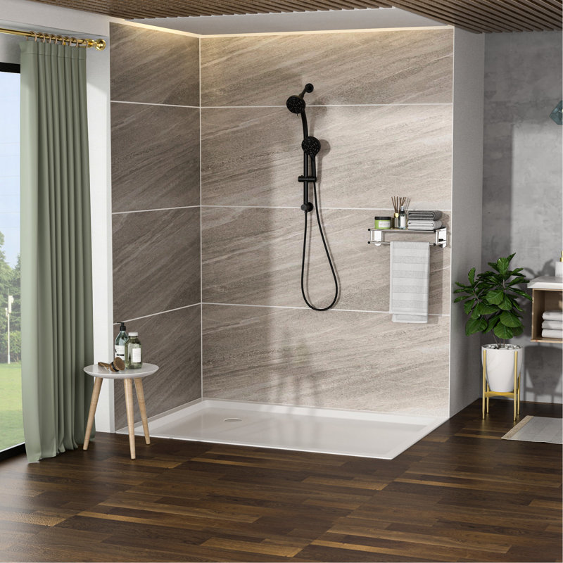 Système de douche avec tuyau en acier inoxydable de 59 po, noir mat, pomme de douche de 4,7 po et douchette à main noire, tuyau à tringle réglable