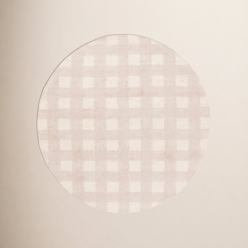 Barclay Plaid Hand Woven Flatweave Cotton Area Rug in Beige, Round 6'