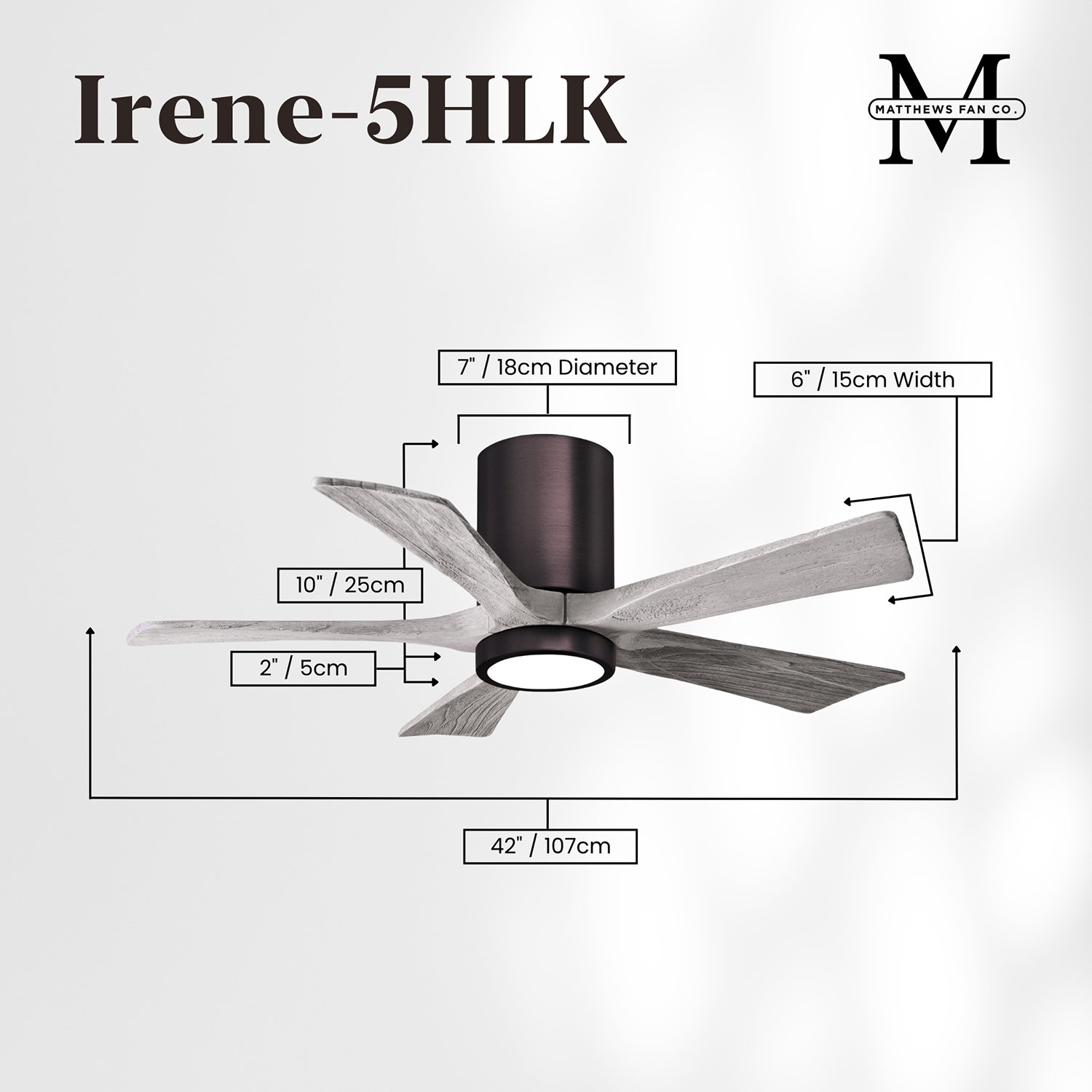 Irene 5 - Blade LED Ceiling Fan with Light Kit Included, Barn Wood Tone, Brushed Bronze, 42"