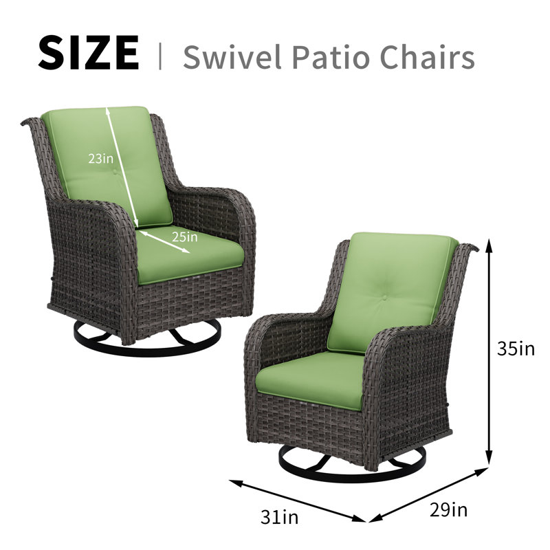 Anahit Outdoor Wicker Swivel Glider Chair With Olefin Fabric Cushions, Green