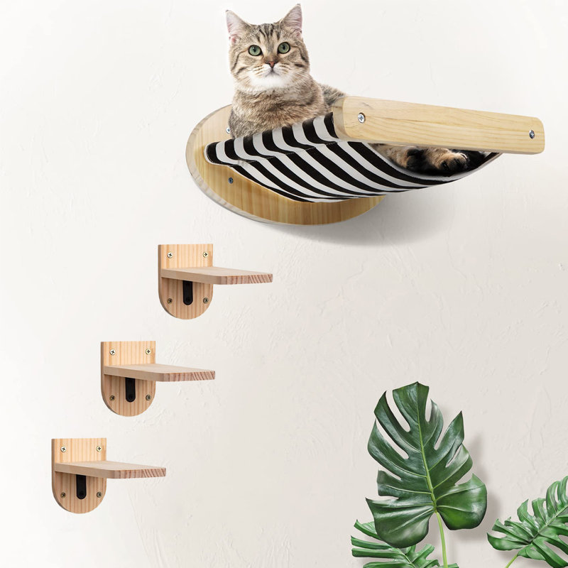 Hamac mural pour chat avec 3 marches - Meuble mural moderne pour chat