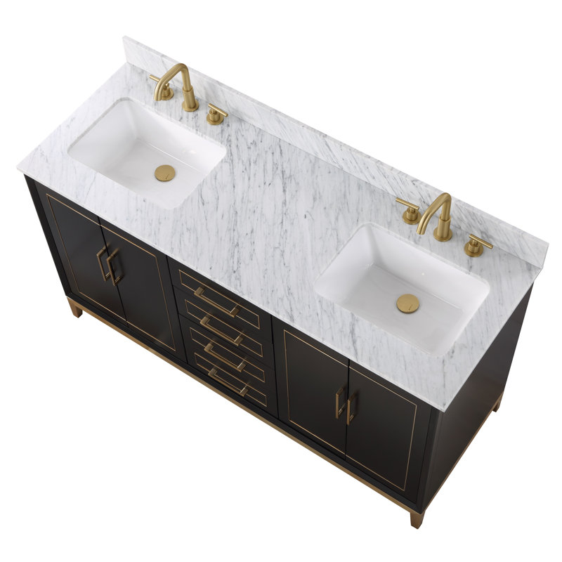 Gracie 60'' W Double Vanity, Midnight Black, Carrara Marble