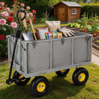 All-terrain Mesh Metal Utility Cart, 3-in-1 Convertible With Liner