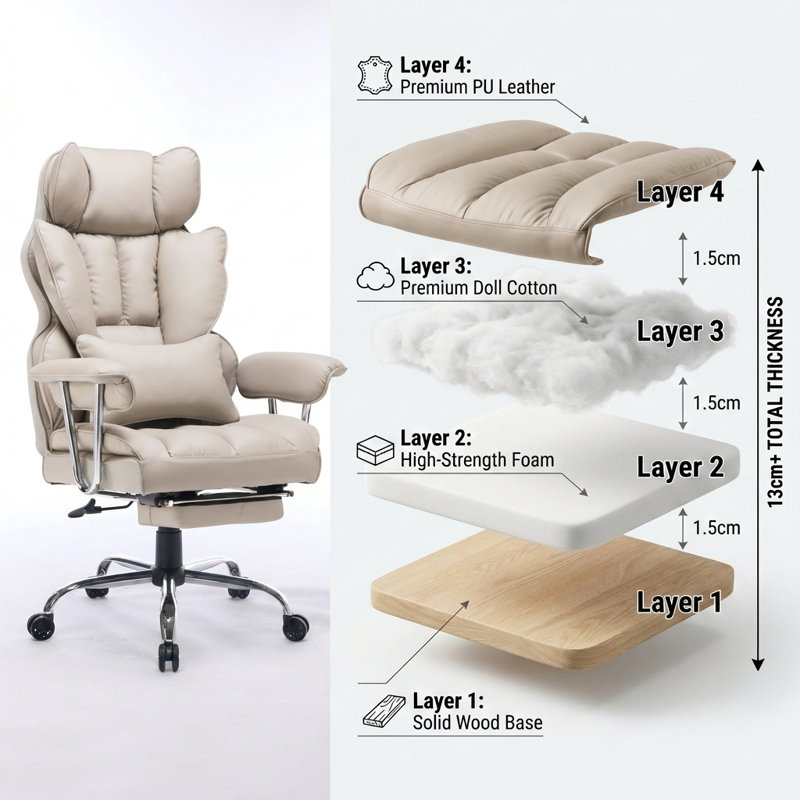 Heavy Duty 400 Lbs High Back Ergonomic Executive Chair With Retractable Footrest, Grey, Gray