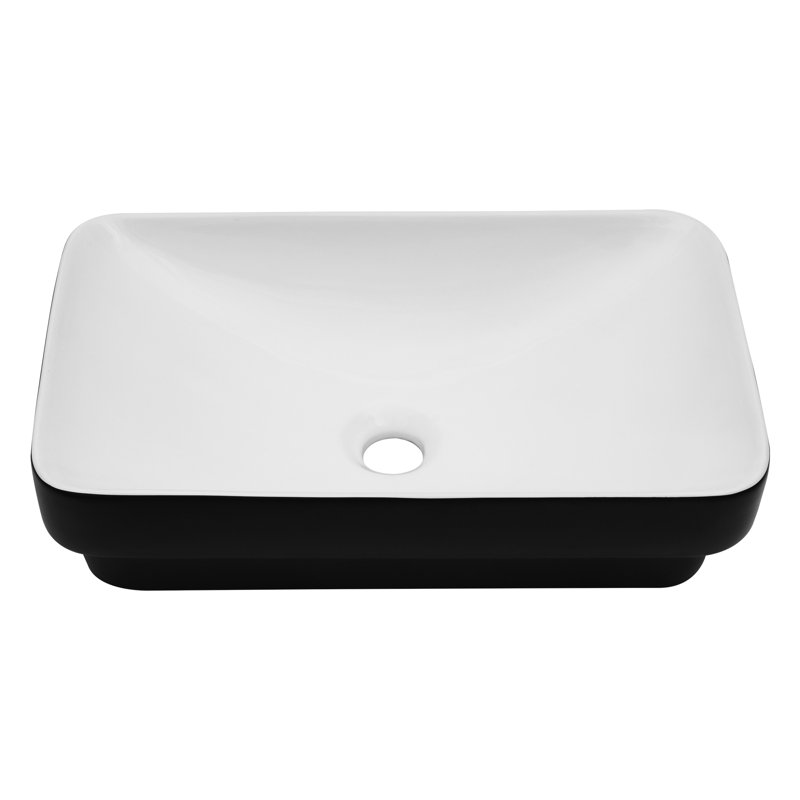 19"x12" Semi Recessed Vessel Ceramic Bathroom Sink Rectangular Drop-in Vanity Porcelain Sink White  Modern Art Basin