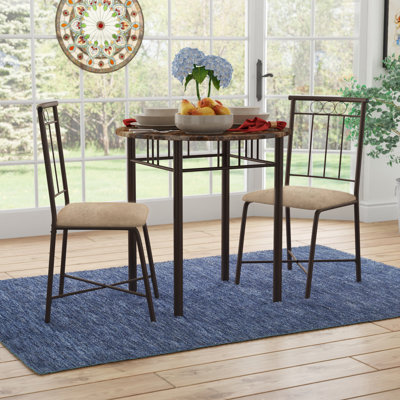 Berty 3 - Piece Dining Table Set, Small, 30" Round, Kitchen, Metal, Laminate, Brown Marble Look