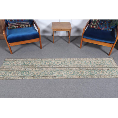 Tapis de couloir Oushak beige antique antique