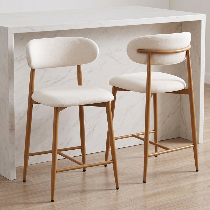 Tabouret de bar 39,7 po de hauteur comptoir (ensemble de 2), beige, Siège beige / pieds en métal à grain de bois