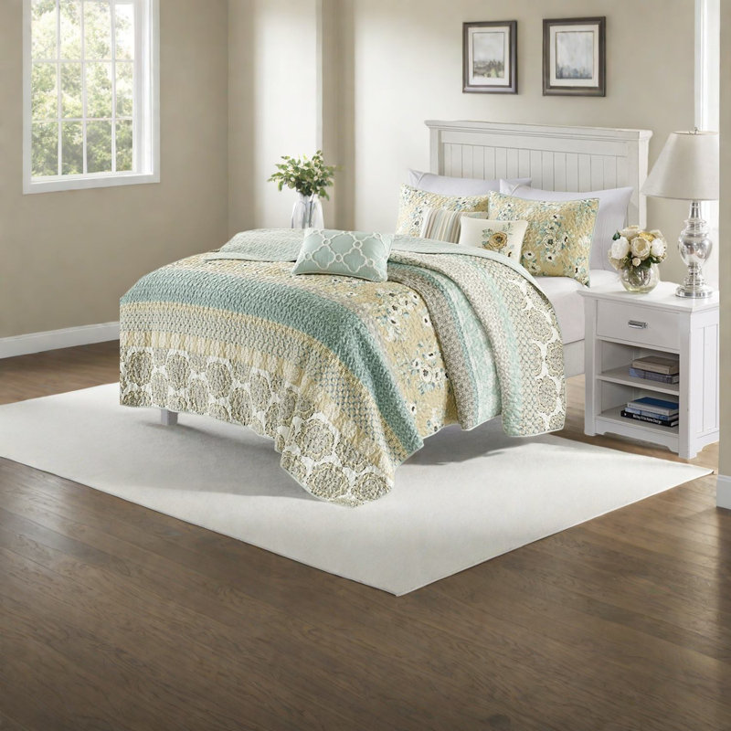 Ensembles de literie en satin de coton, courtepointe 6 pièces et coussins décoratifs, charme chalet pour lit double / grand