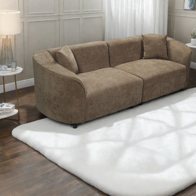 Modern Brown Polyester Sofa, Curved Design For Contemporary Living