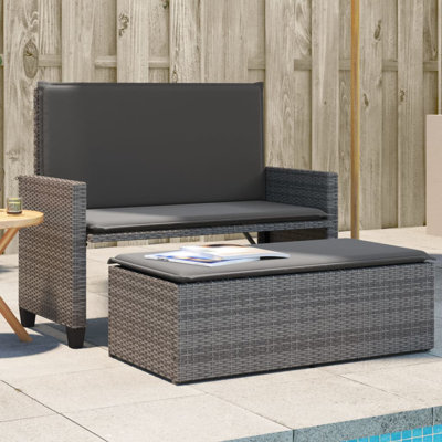 Banc de patio avec coussins et repose-pieds en polyester gris Latitude Run®