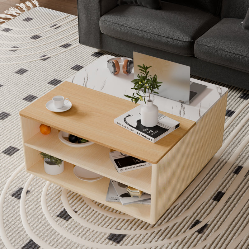 Table basse à plateau relevable en bois multi-fonctions avec grand espace de rangement